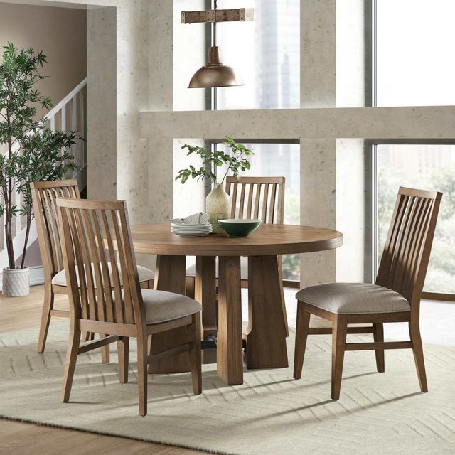 Intercon Landmark Beige/Weathered Oak Slat Back Dining Side Chair-1