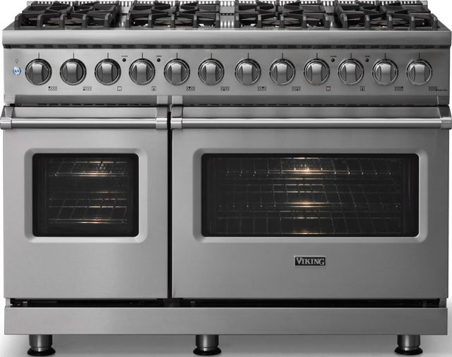 Viking® 5 Series 48" Stainless Steel Pro Style Dual Fuel (LP) Range with Polished Chrome Trim-2
