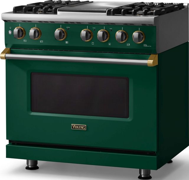 Viking® 5 Series 36" Ivy Pro Style Dual Fuel (NG) Range with Brushed Brass Trim-3