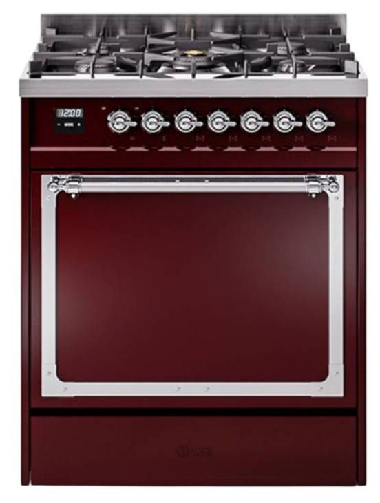 Ilve® Nostalgie II Noblesse 30'' Burgundy Pro Style Dual Fuel Range with Chrome Trim-0