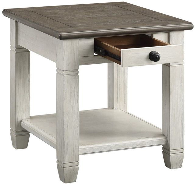 Mazin Furniture Granby Antique White End Table with Rosy Brown Top -1