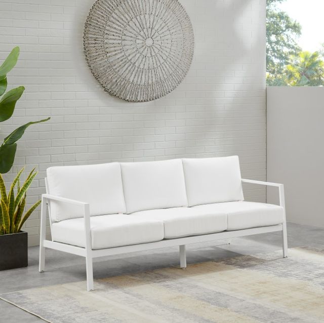 Linon Alora White Aluminum/Fabric Outdoor 3-Seater Sofa-1