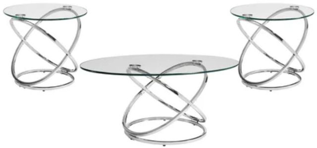 Bernards Atomic 3-Piece Glass Top Occasional Table with Metal Base Set-0