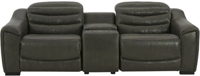 Signature Design by Ashley® Center Line 3-Piece Dark Gray Power Reclining Console Loveseat -0