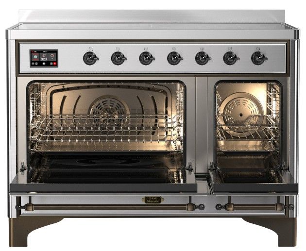 Ilve® Majestic III 48" Stainless Steel Pro Style Induction Range with Solid Door and Burnished Trim-1