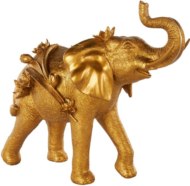 Deco Marche Gold Elephant Walking Sculpture with Floral Accents-0