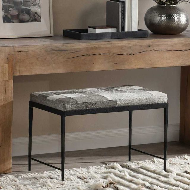 Classic Home Achen Black/Sparrow Gray Hide 28" Bench -1