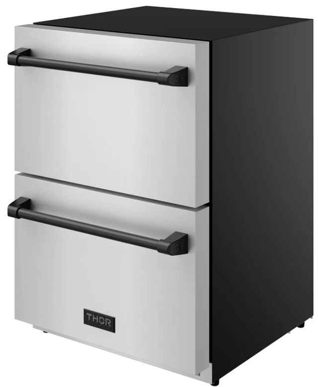 Thor Kitchen® Gordon Ramsay 24" 5.4 Cu. Ft. Stainless Steel Under-Counter Outdoor Freestanding Freezer Drawer with Black Handle-3