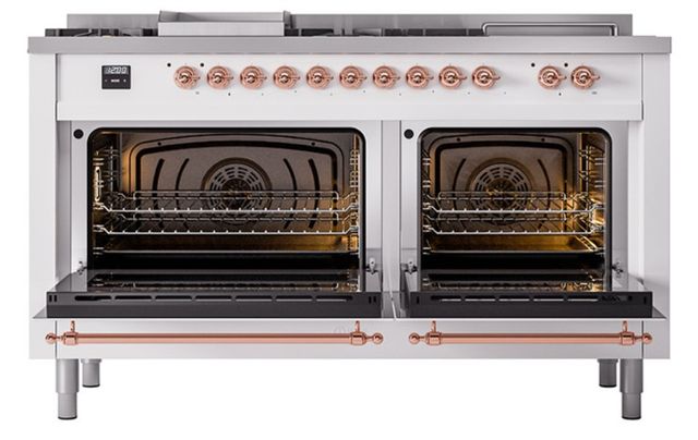 Ilve® Nostalgie II Noblesse 60'' Custom RAL Color Pro Style Dual Fuel Range with Copper Trim-2