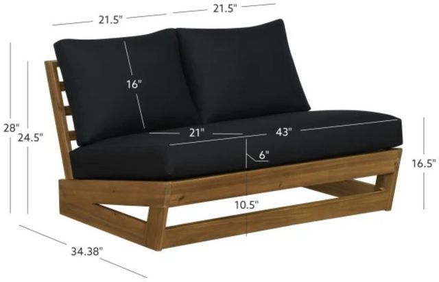 Linon Bluffton Black/Natural Wooden Outdoor Bench with Cushion-2
