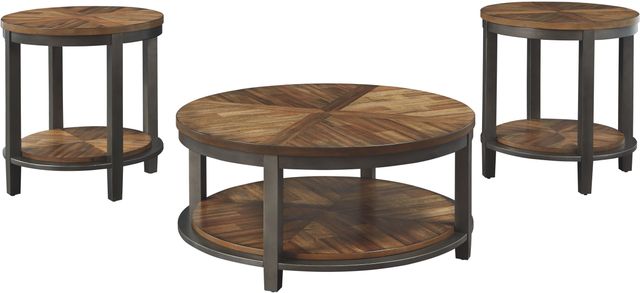 Signature Design by Ashley® Roybeck 3-Piece Light Brown/Bronze Occasional Table Set-0