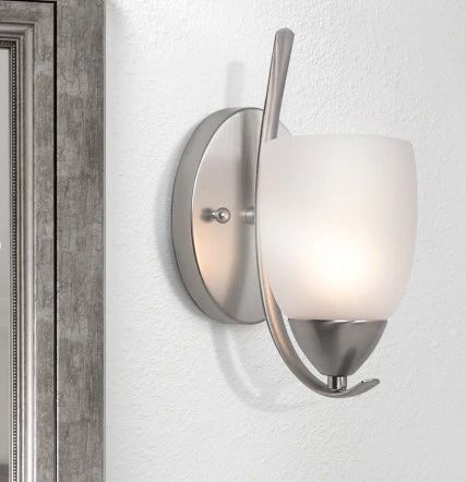 YHD Mirror Lake Brush Nickel/White 1-Light Incandescent Wall Sconce-1