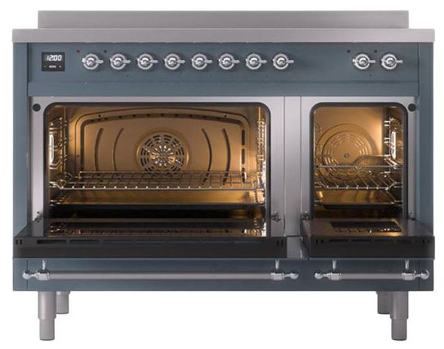 Ilve® Nostalgie II Noblesse 48'' Blue Gray Pro Style Induction Range with Chrome Trim-2