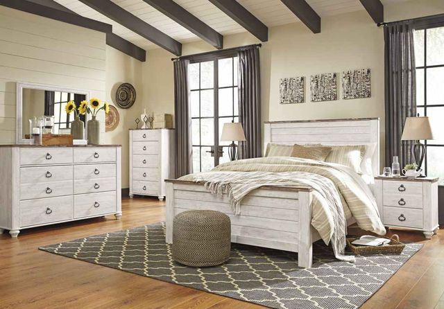 Signature Design by Ashley® Willowton 2-Piece Whitewash Queen Panel Bed Set-4