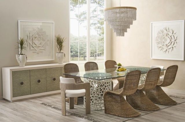 Universal Explore Home™ Oasis Coastal Living Home Glass Top Rectangular Dining Table with White Base-2