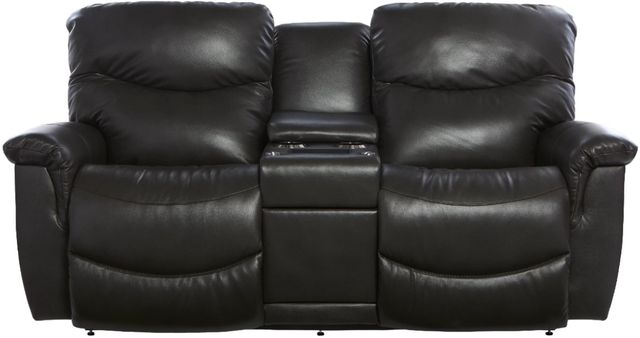 La-Z-Boy® James Charcoal Leather Power Reclining Loveseat with Console and Headrest-1