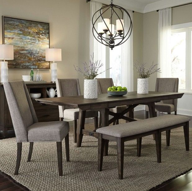 Liberty Furniture Double Bridge 6-Piece Dark Chestnut/Gray Optional Trestle Dining Set-1