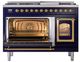 Ilve® Nostalgie II Noblesse 48'' Midnight Blue Pro Style Dual Fuel Range with Brass Trim-3