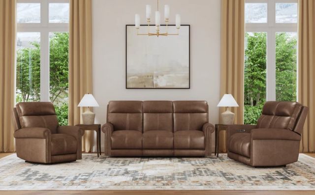 Flexsteel® Alexander Khaki Brown Leather Power Recliner with Power Headrest and Lumbar-2