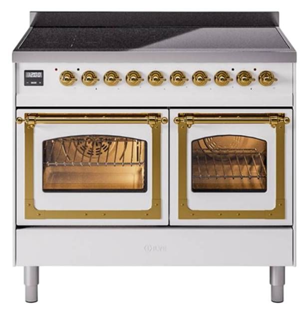 Ilve® Nostalgie II Noblesse 40'' White Pro Style Induction Range with Brass Trim-0