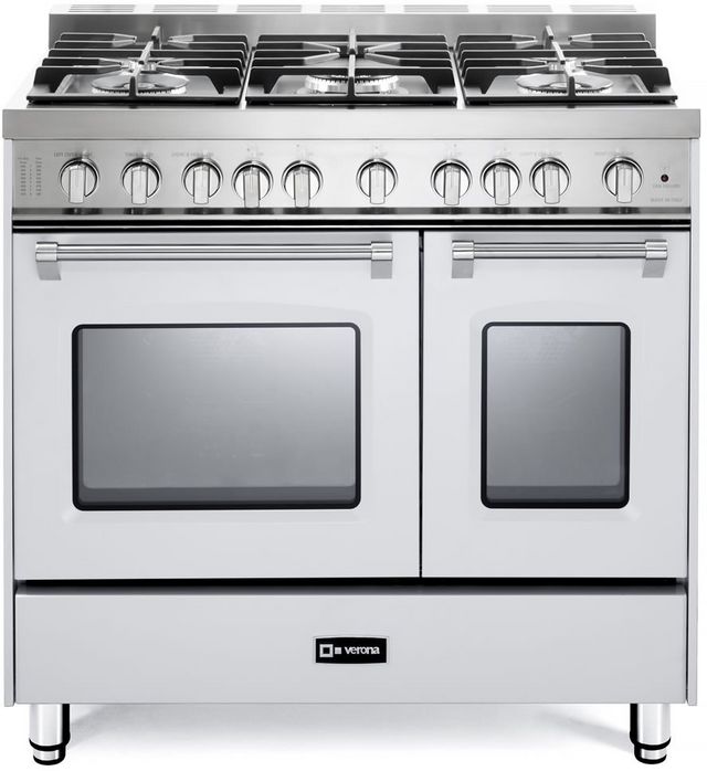 Verona® Prestige Series 36" White Pro Style Dual Fuel Gas Range