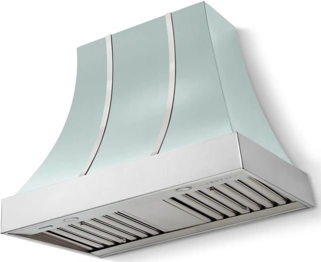 La Cornue CornuFé Cascade 36" Roquefort Mounted Range Hood with Polished Chrome Trim-0