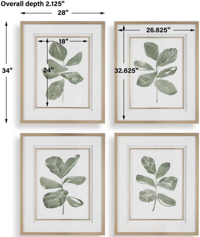 Uttermost® Fiddle Head 4-Piece Leaf Framed Print Art Set-2