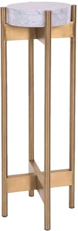 Decor-Rest® Furniture LTD Tonic Natural White Marble Top Side Table with Brass Base