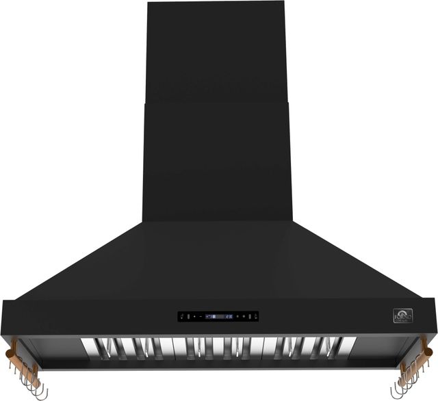 FORNO® Venezia Alta Qualita 48" Black Wall Mounted Range Hood with Antique Brass Accessories, Touch Controls and Baffle Filters-0