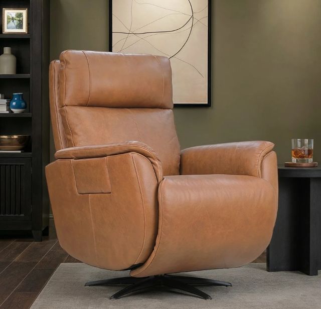 Flexsteel® Cove Autumn Leather Power Swivel Recliner with Power Headrest, and Lumbar-2