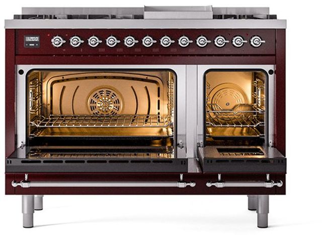 Ilve® Nostalgie II Series 48" Burgundy Pro Style Dual Fuel Range-2