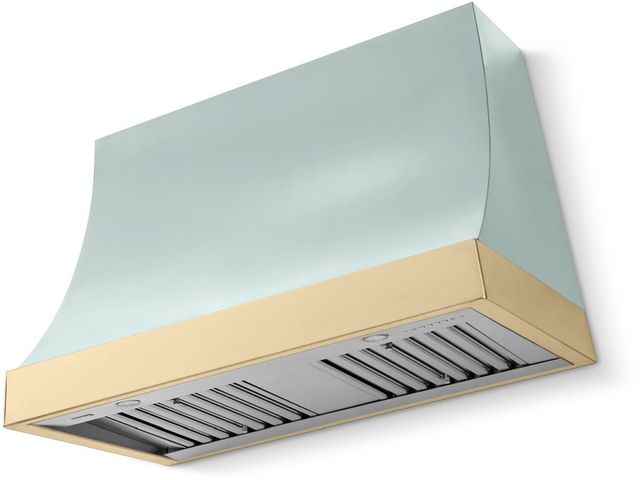 La Cornue Cornufé Marquee 44" Roquefort  Wall Mounted Range Hood with Polished Brass Trim-0