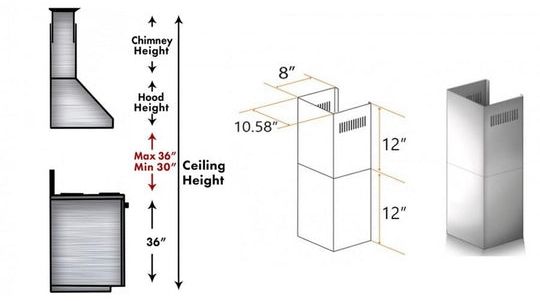 ZLINE 2 Piece 12" Stainless Steel Wall Hood Extension Kit-1