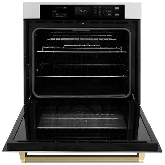ZLINE Autograph Edition Professional 30" Satin Stainless Steel True Convection Single Wall Oven with Air Fry and Self Clean with Champagne Bronze Helix Handle -2