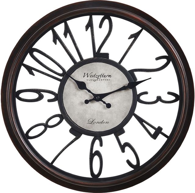 Monarch Specialties Inc. Antique Brown 16" Round Wall Clock with Open Standard Numbers-0