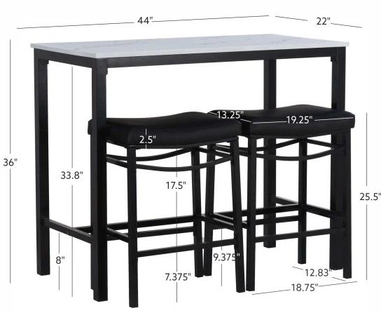 Linon Betty 3-Piece Faux Marble Dining Table Set-2