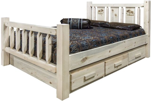 Montana Woodworks® Homestead Clear Lacquer Twin Storage Bed with Laser Engraved Moose Design-3