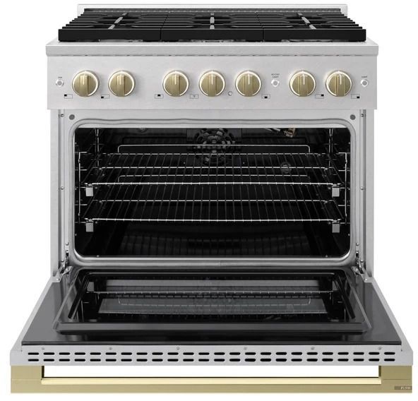 ZLINE Marino 36" Satin Stainless Steel Pro Style Gas Range with Champagne Bronze Accents-1