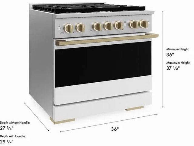 ZLINE Marino 36" Stainless Steel Pro Style Dual Fuel Range with White Matte Door and Champagne Bronze Accents-2