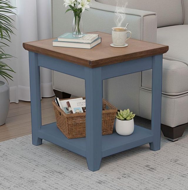Legends Home Ithaca Bourbon End Table with Blue Denim Base-1