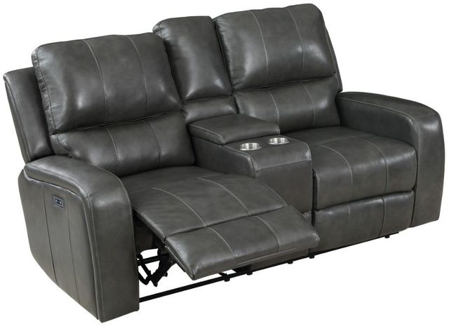 New Classic® Home Furnishings Linton Dark Gray Dual Power Reclining Console Loveseat-3