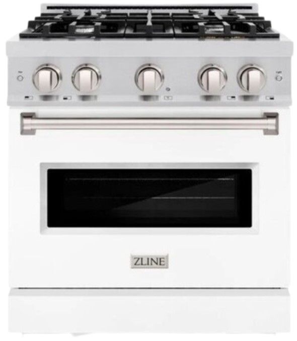 ZLINE Classic 30" Satin Stainless Steel Pro Style Gas Range with White Matte Door-0
