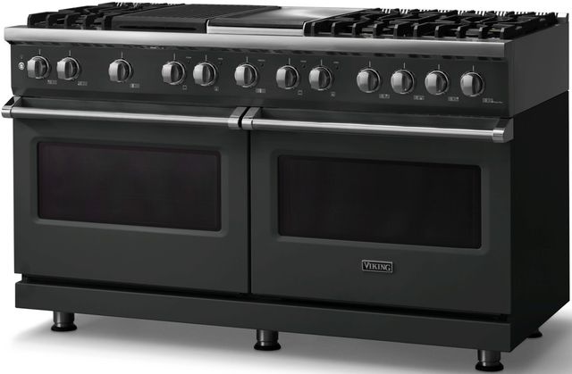 Viking® 5 Series 60" Antique Bronze Pro Style Dual Fuel (LP) Range with Polished Chrome Trim-2