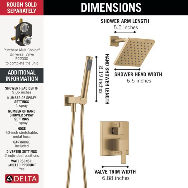 Delta Modern 14S Champagne Bronze Shower Trim with Fixed Head and Hand Shower-2