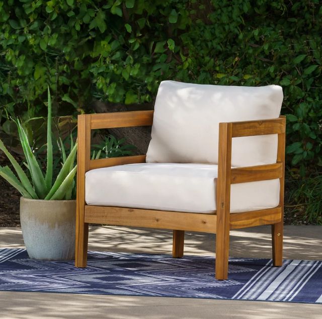 Linon Surfside Beige/Brown Acacia/Fabric Outdoor Club Chair-1