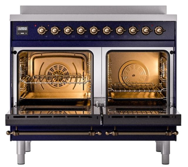 Ilve® Nostalgie II Noblesse 40'' Midnight Blue Pro Style Induction Range with Burnished Trim-1