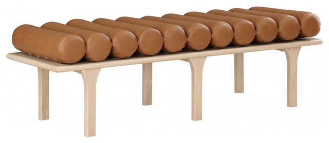 Meridian Furniture Landon Cognac/Natural Vegan Leather Bench-0