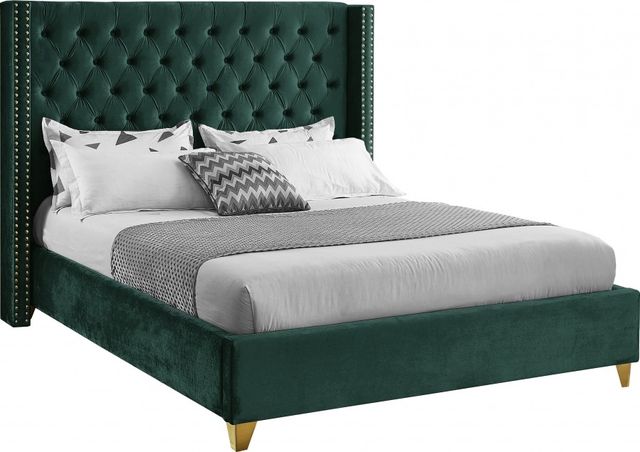 Meridian Furniture Barolo Green Velvet Full Bed-0