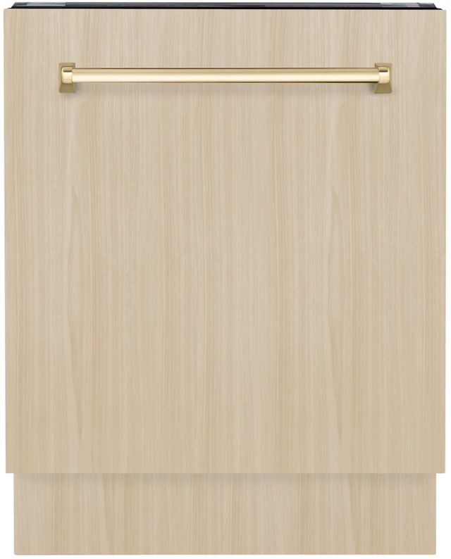 ZLINE Autograph Edition Tallac 24" Panel Ready 3rd Rack Tall Tub Top Control Built-In Dishwasher with Polished Gold Handle-0