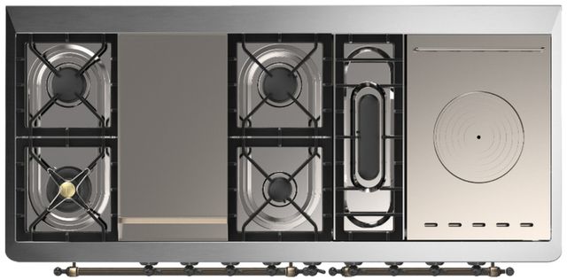Ilve® Majestic III 60" Burgundy Pro Style Dual Fuel Natural Gas Range with French Top and Burnished Trim-3